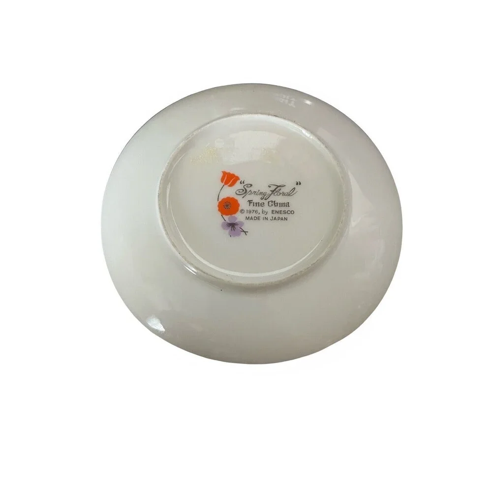 Vintage 1976 Enesco "Spring Floral" Saucer Plate  Hand Painted Finches Japan - Picture 2 of 2